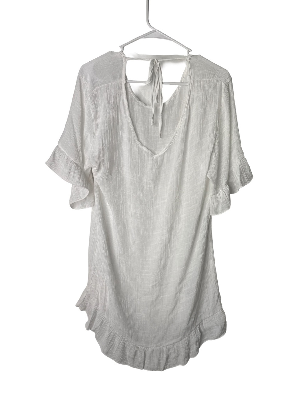 Women’s White Sheer Victorian Swimsuit Coverup Knee Length Beach Dress Vacation - Picture 5 of 10